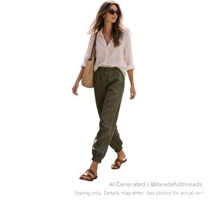 Community Olive Linen Blend S M Jogger Relaxed Pant